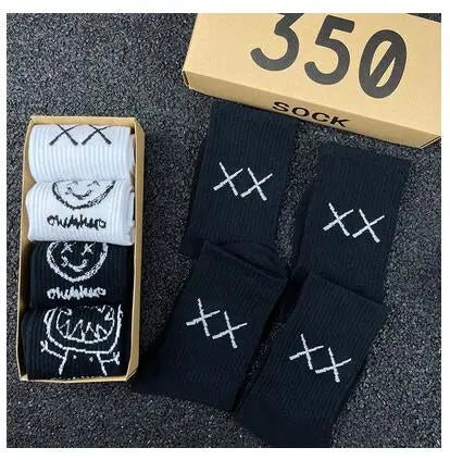 Hip Hop Style Breathable Mid Tube Socks Bundle 4x