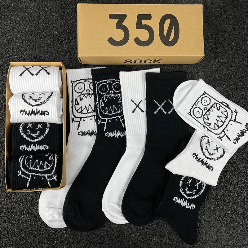 Hip Hop Style Breathable Mid Tube Socks Bundle 4x